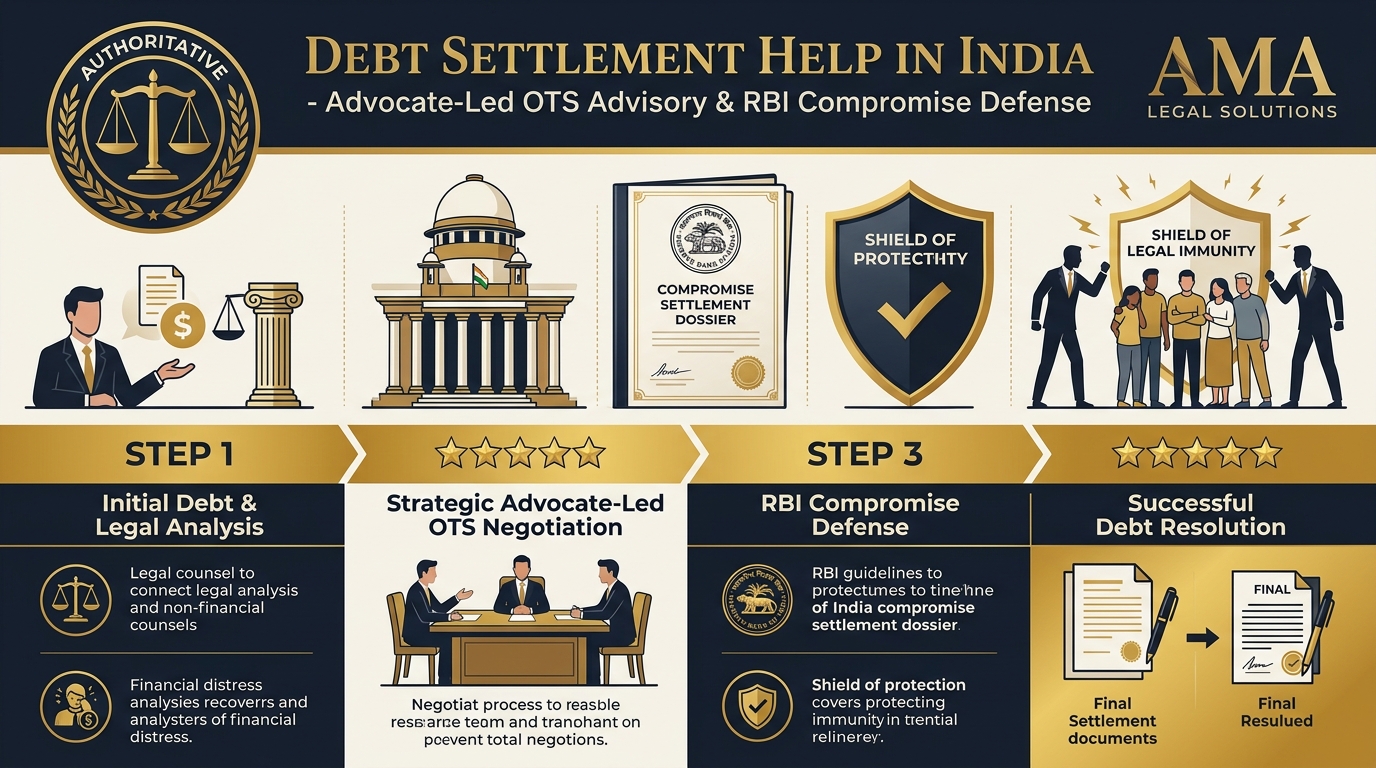 Statutory Debt Resolution & RBI Compromise Workflow Infographic – AMA Legal Solutions