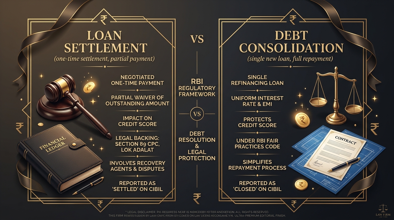 Loan Settlement vs Debt Consolidation Strategic Comparison Infographic